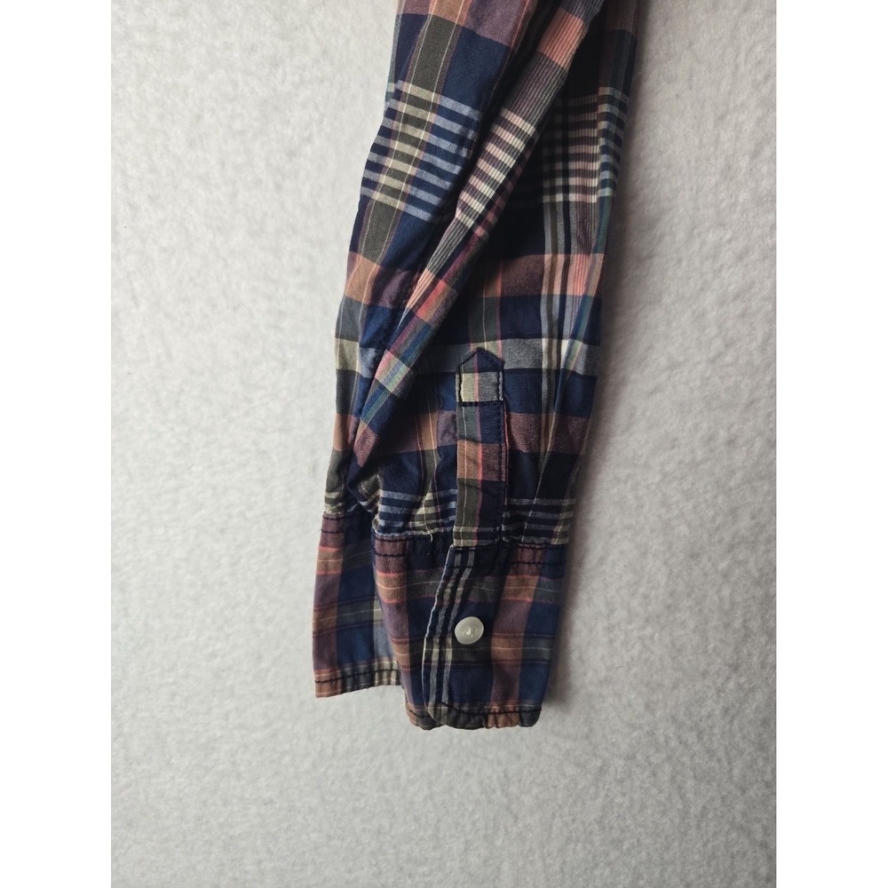 American Eagle Mens Shirt Size L Classic Prep Fit Plaid Long Sleeve Blue Pink - Picture 6 of 10